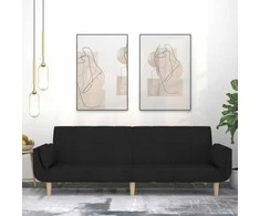 Dvivietė sofa-lova su dvejomis pagalvėmis, juoda, audinys