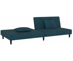 Dvivietė sofa-lova su dvejomis pagalvėmis, mėlyna, aksomas