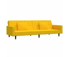 Dvivietė sofa-lova su dvejomis pagalvėmis, geltona, aksomas