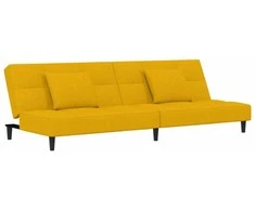 Dvivietė sofa-lova su dvejomis pagalvėmis, geltona, aksomas