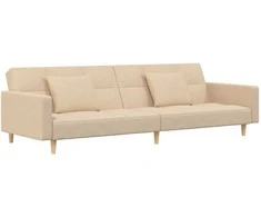 Dvivietė sofa-lova su dvejomis pagalvėmis, kreminė, audinys