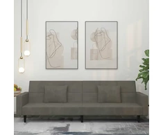 Dvivietė sofa-lova su dvejomis pagalvėmis, pilka, aksomas