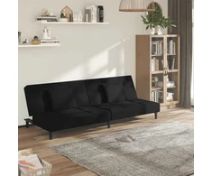 Dvivietė sofa-lova su dvejomis pagalvėmis, juoda, aksomas