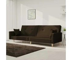 Dvivietė sofa-lova su dvejomis pagalvėmis, ruda, audinys