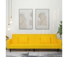 Dvivietė sofa-lova su dvejomis pagalvėmis, geltona, aksomas