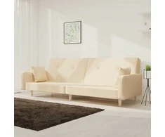 Dvivietė sofa-lova su dvejomis pagalvėmis, kreminė, audinys
