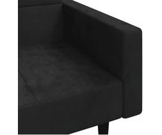 Dvivietė sofa-lova su dvejomis pagalvėmis, juoda, aksomas