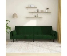 Dvivietė sofa-lova su dvejomis pagalvėmis, žalia, aksomas