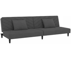 Dvivietė sofa-lova su dvejomis pagalvėmis, pilka, aksomas
