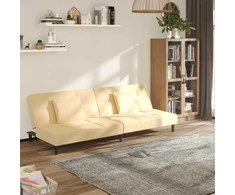 Dvivietė sofa-lova su dvejomis pagalvėmis, kreminė, aksomas