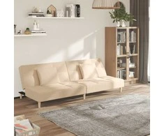 Dvivietė sofa-lova su dvejomis pagalvėmis, kreminė, audinys