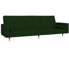 Dvivietė sofa-lova su dvejomis pagalvėmis, žalia, aksomas