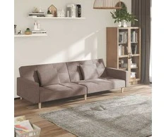Dvivietė sofa-lova su dvejomis pagalvėmis, taupe, audinys