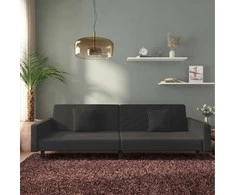 Dvivietė sofa-lova su dvejomis pagalvėmis, juoda, aksomas