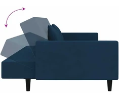 Dvivietė sofa-lova su dvejomis pagalvėmis, mėlyna, aksomas