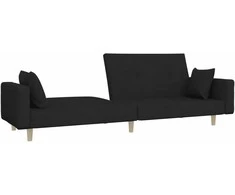 Dvivietė sofa-lova su dvejomis pagalvėmis, juoda, audinys
