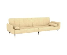 Dvivietė sofa-lova su dvejomis pagalvėmis, kreminė, aksomas