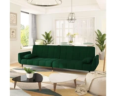 Dvivietė sofa-lova su dvejomis pagalvėmis, žalia, aksomas