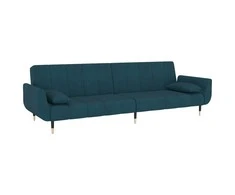 Dvivietė sofa-lova su dvejomis pagalvėmis, mėlyna, aksomas