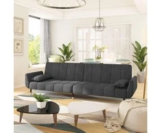 Dvivietė sofa-lova su dvejomis pagalvėmis, pilka, aksomas