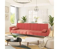 Dvivietė sofa-lova su dvejomis pagalvėmis, rožinė, aksomas