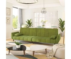 Dvivietė sofa-lova su dvejomis pagalvėmis, žalia, aksomas