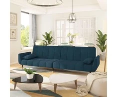 Dvivietė sofa-lova su dvejomis pagalvėmis, mėlyna, aksomas