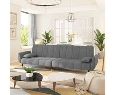Dvivietė sofa-lova su dvejomis pagalvėmis, pilka, aksomas