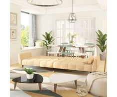 Dvivietė sofa-lova su dvejomis pagalvėmis, kreminė, aksomas