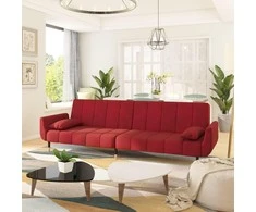 Dvivietė sofa-lova su dvejomis pagalvėmis, vyno, aksomas