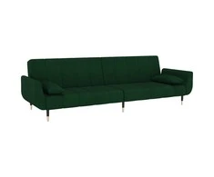 Dvivietė sofa-lova su dvejomis pagalvėmis, žalia, aksomas