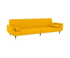 Dvivietė sofa-lova su dvejomis pagalvėmis, geltona, aksomas