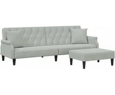 Dvivietė sofa-lova su pagalvėmis ir pakoja, pilka, aksomas