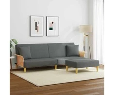 Dvivietė sofa-lova su pagalvėmis ir pakoja, pilka, aksomas