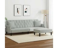 Dvivietė sofa-lova su pagalvėmis ir pakoja, pilka, aksomas