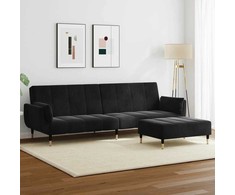 Dvivietė sofa-lova su pakoja, juodos spalvos, aksomas