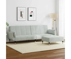 Dvivietė sofa-lova su pakoja, šviesiai pilkos spalvos, aksomas