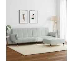 Dvivietė sofa-lova su pakoja, šviesiai pilkos spalvos, aksomas