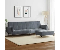 Dvivietė sofa-lova su pakoja, tamsiai pilkos spalvos, aksomas