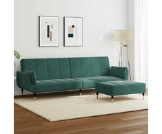 Dvivietė sofa-lova su pakoja, tamsiai žalios spalvos, aksomas