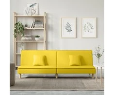 Dvivietė sofa-lova, šviesiai geltonos spalvos, audinys
