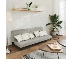 Dvivietė sofa-lova, šviesiai pilkos spalvos, aksomas