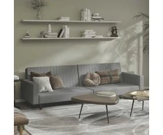Dvivietė sofa-lova, šviesiai pilkos spalvos, aksomas