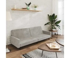 Dvivietė sofa-lova, šviesiai pilkos spalvos, aksomas