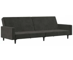 Dvivietė sofa-lova, tamsiai pilkos spalvos, aksomas