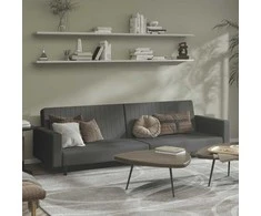 Dvivietė sofa-lova, tamsiai pilkos spalvos, aksomas