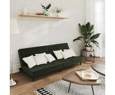 Dvivietė sofa-lova, tamsiai žalios spalvos, aksomas