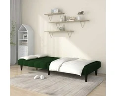 Dvivietė sofa-lova, tamsiai žalios spalvos, aksomas