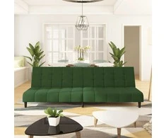 Dvivietė sofa-lova, tamsiai žalios spalvos, aksomas