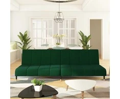 Dvivietė sofa-lova, tamsiai žalios spalvos, aksomas